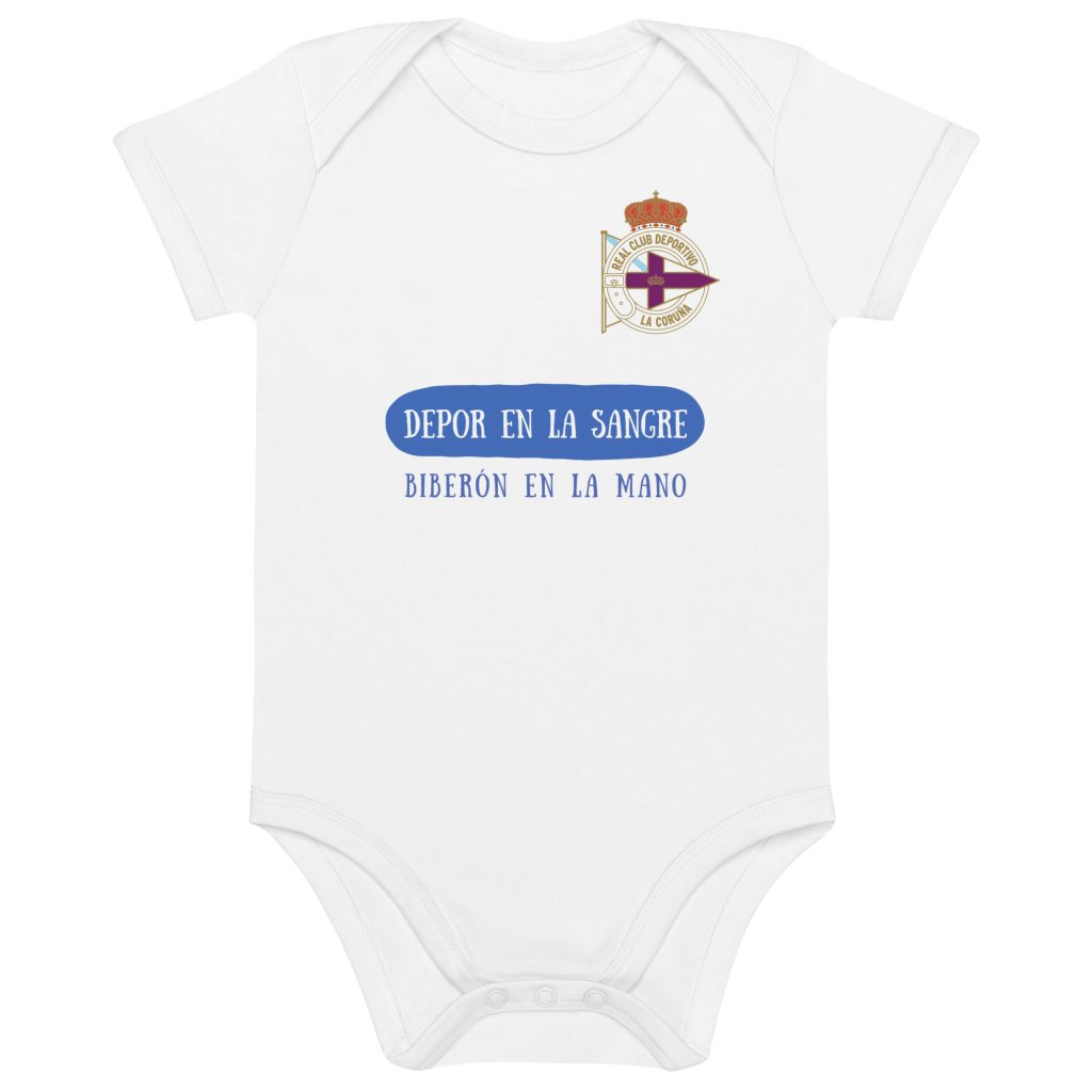 Body para bebé Deportivo: Coruña "Depor en la sangre, biberón en la mano"